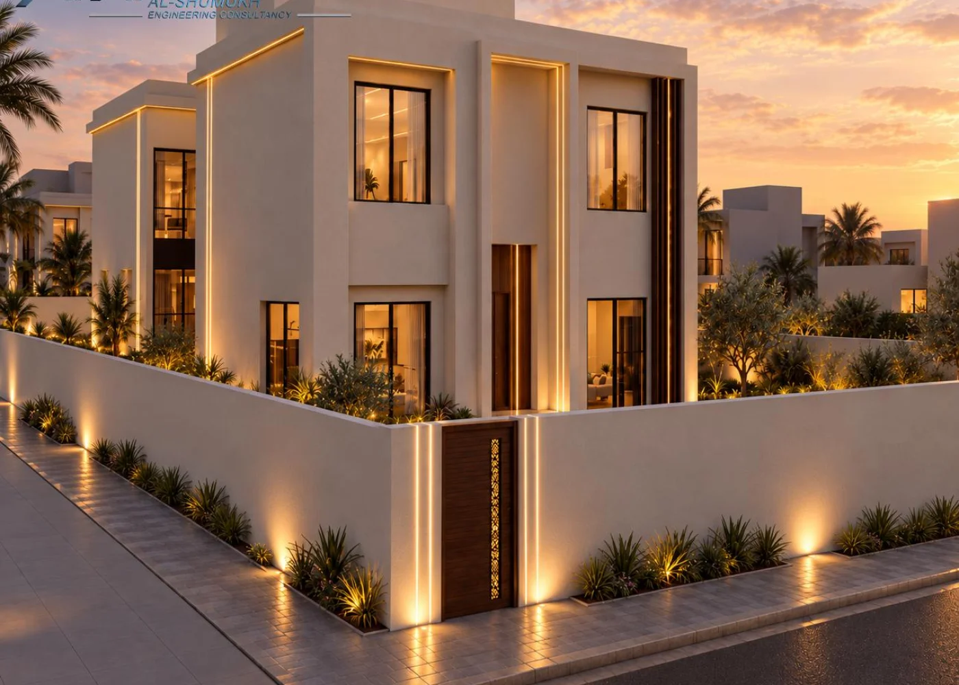 فيلا عصرية بتصميم هندسي ومساحات زجاجية مزدوجة الارتفاع